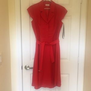 Calvin Klein Orange-Red Belted shirt dress